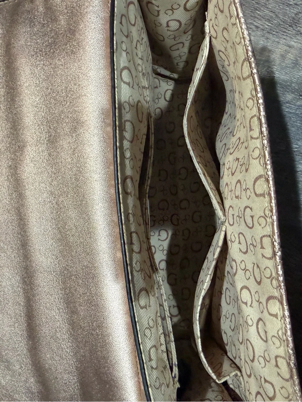 NWOT GUESS Metallic Bronze Quilted Shoulder Bag with Chain Detail